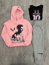 MESSI Collection Girls Size 4 3pc Set Pink Hoodie Black T-Shirt Gray Pants