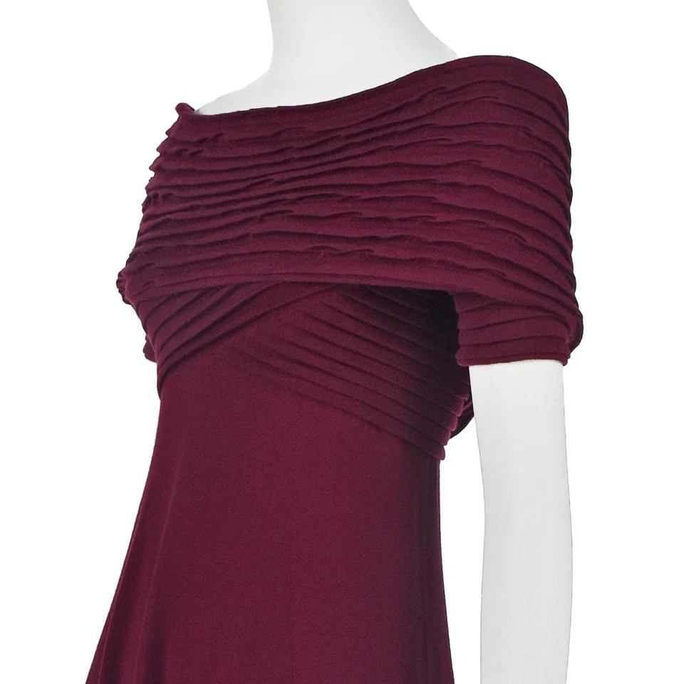 Vestido FENDI Borgoña Lana Tejido Cintura Imperio Acampanado con Cuello Retrato Talla EE. UU. 6 Foto 3 de 4