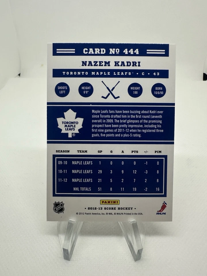 Nazem Kadri Signed Autograph 2012-13 Score Card #444 Leafs Flames Avalanche - Image 2 of 2