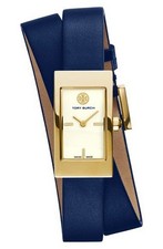 Tory Burch Buddy Signature Double Wrap Watch Tori Black Leather New