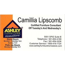 Ashley Furniture Homestore Camillia Lipscomb Vintage Business Card STK2-BC5-6