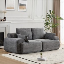 Extra Deep Cloud Couch, 2-Seater Loveseat, Corduroy Fabric, Gray, No Assembly