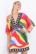 Farm Rio Rainbow Star Trim V-Neck Mini Dress