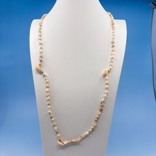 Natural Seashell Cowrie Necklace Long Strand Boho Coastal Beach Vintage Jewelry