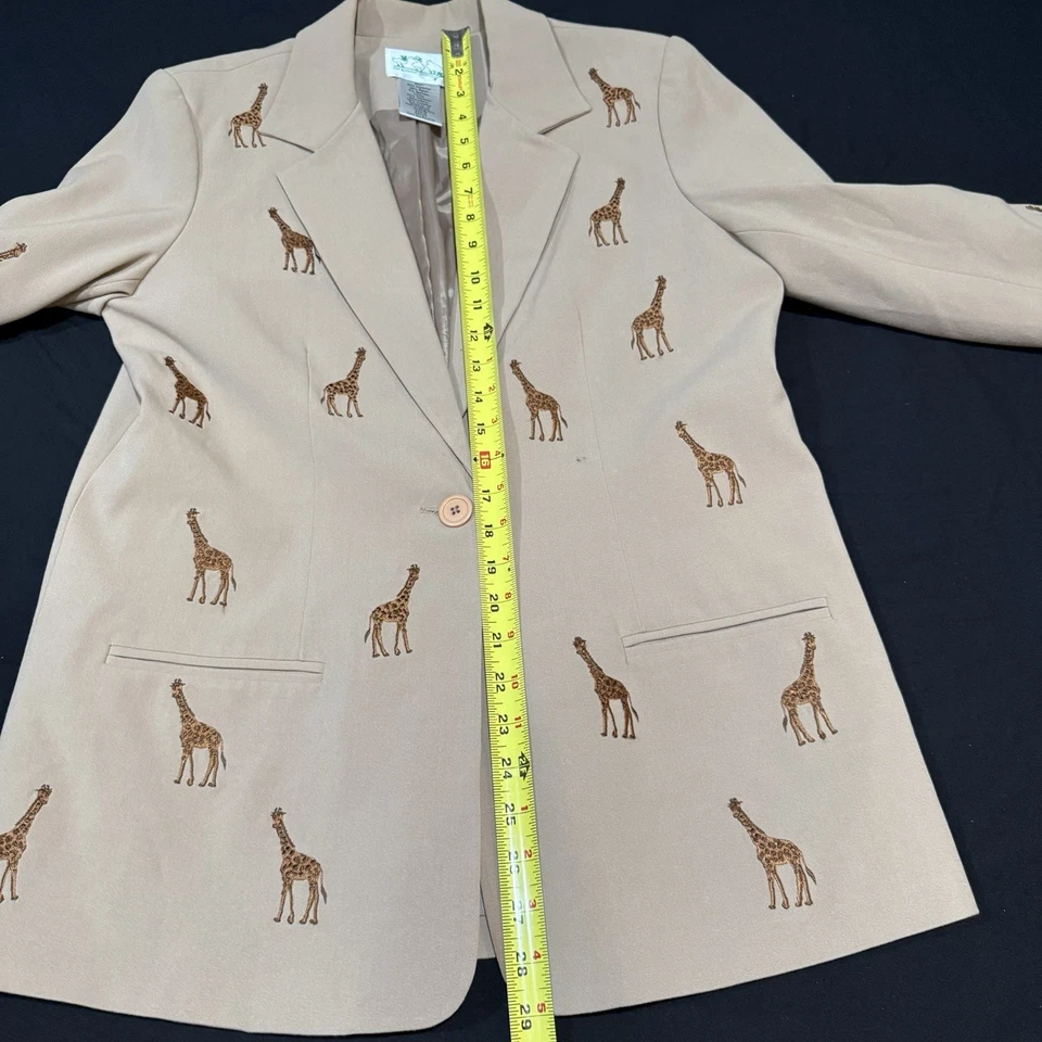 Quaker Factory Blazer Womens Size S Giraffe Embroidered Jacket Artsy Safari QVC - Image 4 of 4