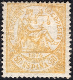 SPAIN: 1874 Figure of Justice 50c Orange Sg 223 Mounted Mint Cat £160