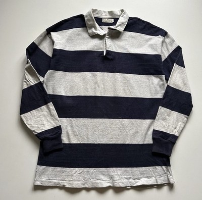 Vintage 90d  LL Bean Rugby Shirt Blue Gray Long Sleeve USA Made Chest Size 50