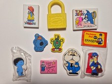 vintage bundle rubbers erasers job lot 70s 80s 007 Roland Rat Postman pat etc x9