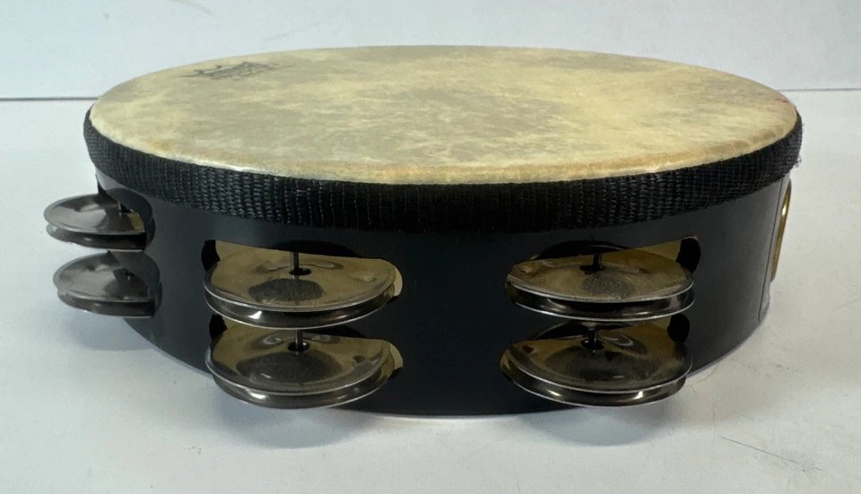 Remo Fiberskyn 3 pandereta 8” tambor de mano marco negro doble fila jingles Foto 3 de 4
