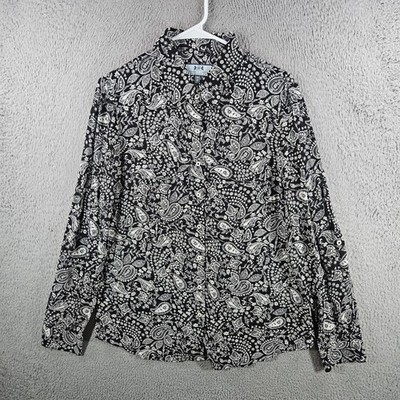 Hawes & Curtis Womens Relaxed Fit Paisley Button Down Shirt Black White UK 14