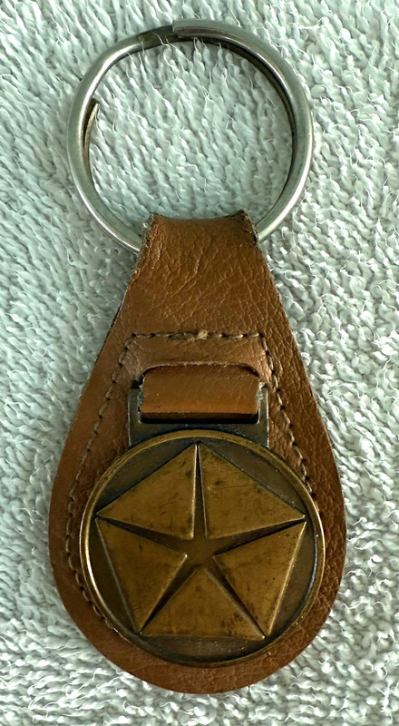 Vintage Chrysler Keychain Brass Tan Leather VIP Delivery System