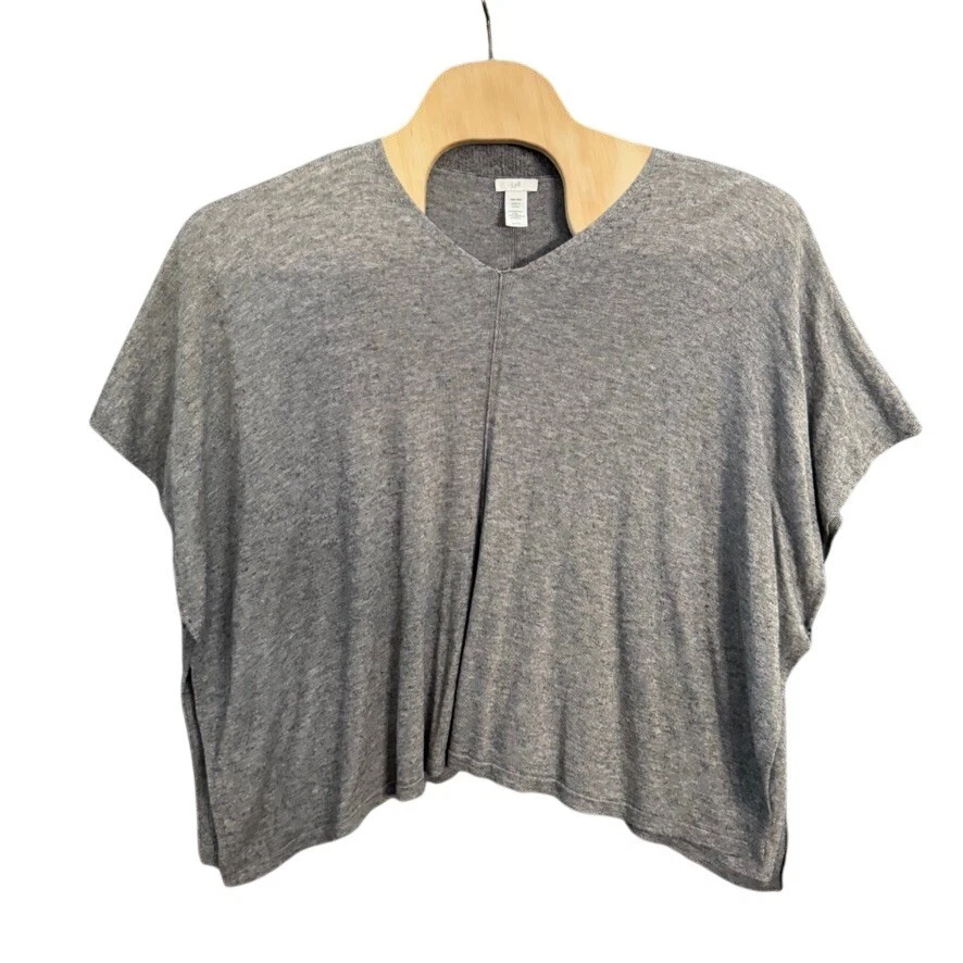 J. Jill Gray Merino Wool Tencel Blend V-Neck Poncho Sweater Top One Size