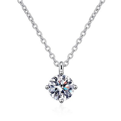 Klassische Moissanit Halskette mit Anhänger, 2 Karat | 925 Sterling Silber - GRA zertifiziert