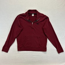 PINK Victoria's Secret Sweatshirt Womens Large Burgundy Fleece Lined Quarter Zip