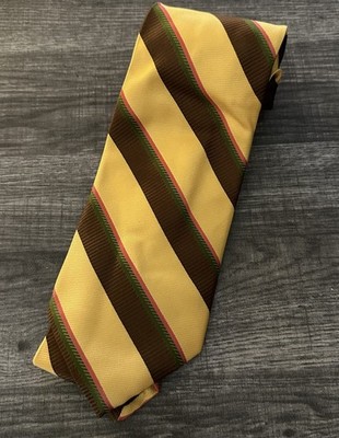 Altea Milano Tie Silk Yellow Brown Striped Italy Thick Woven
