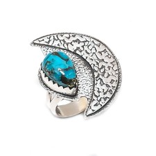 Blue Copper Turquoise Gemstone Handmade 925 Sterling Silver Jewelry Ring For Her