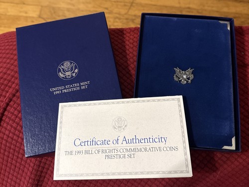 1993 Prestige Proof Set Bill of Rights Silver Dollar & half U.S. Mint Box & COA - 第 1/11 張圖片