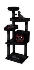 Gothic Cat Tree with Coffin Bed  62.5" Black Cat Tower with Spacious Demon Sty...