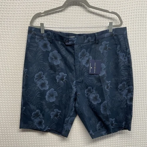 NWT Joseph Abboud Blue Modern Fit Floral Beach Chino Shorts Men 38/9 Vietnam
