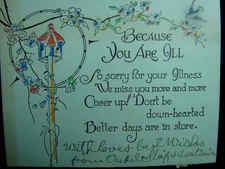 VINTAGE "WE MISS YOU MORE AND MORE, CHEER UP!!" GET WELL GREETING CARD