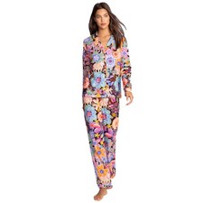 Johnny Was Carly Caetana Pj Set Long Lounge Floral Sleepwear Black Blue 2 pc NEW