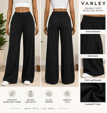 Varley DoubleSoft Wide Leg Pants Women XS Black Pull On Lounge Casual