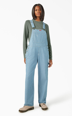 Dickies Women's Bib Overalls Relaxed Fit Fisher Stripe Black