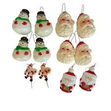  VTG Christmas Ornaments Lot Of 12 Plastic Santa Head Snowmen MCM 