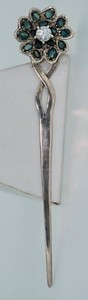 Antique Sterling Silver Natural Sapphire with Moissanite Hair Pin Stick