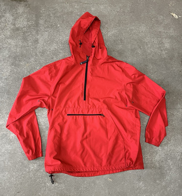 Charles River Apparel Men's Red Hooded Windbreaker Jacket L Polyester Zip