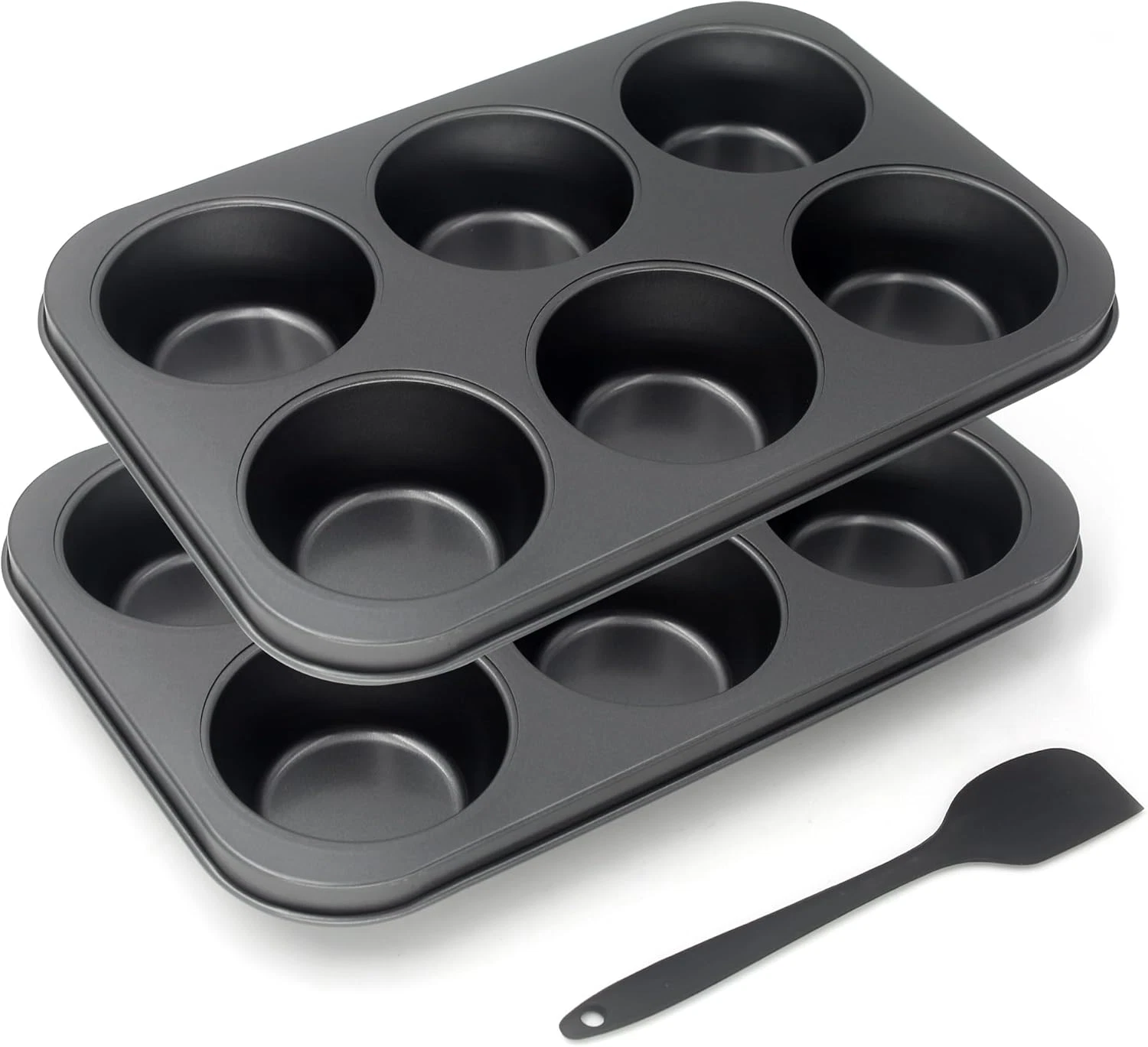Non-Stick Jumbo Muffin Pans, 6-Cup Set of 2 Baking Pans with a Spatula for Extra
Opens in a new wind