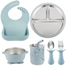6-in-1 Stainless Steel Baby Feeding Set  Divided Suction Plate, Bowl, Sippy ...