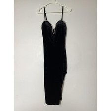 Fashion Nova Jessica Embellished Velvet Midi Dress Black Rhinestone Size M NWT