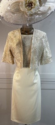 Gina Bacconi UK 12/14 gelb Kleid Jacke Hochzeit Mutter Braut Bräutigam Gast Event