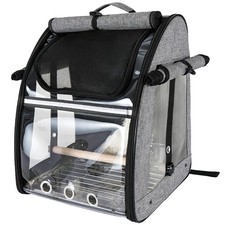Sanmoncare Bird Carrier Backpack, Parrot Travel Bag with Stand, Large, Grey