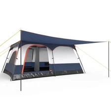 10-Person Camping Tent with Porch Large Family Cabin Tent with 2 Rooms 2 Doors