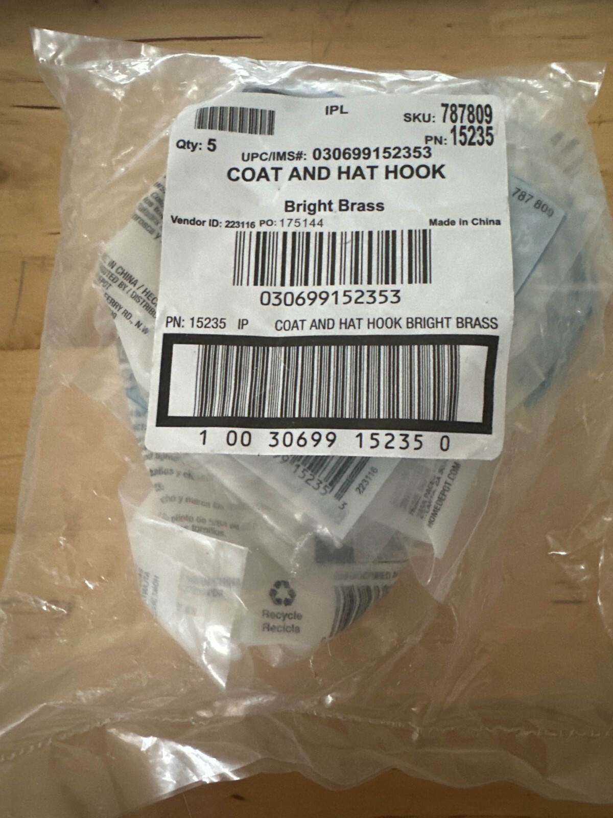 (5Pk) Everbilt Coat and Hat Hook Bright Brass 787809 15235 New eBay