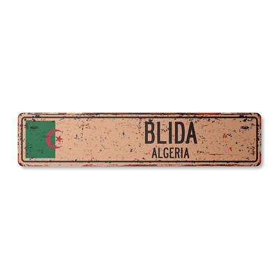 BLIDA ALGERIA Vintage Street Sign Algerian flag city country road wall rustic