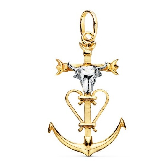 Colgante Oro 18k 750 mls. Cruz Camarga Cabeza De Toro 32x20 MM. 2,15 Gramos
