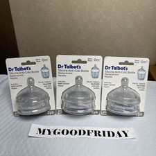  3x Dr. Talbot's Silicone Anti-Colic Bottle 6 Nipples Slow Flow 0 Months 2pk
