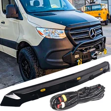 Hood Deflector Guard For 2019- Mercedes Sprinter W907 Gloss Black With Led