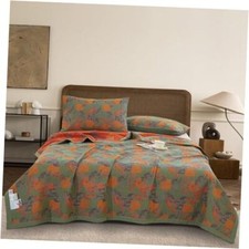 100 Cotton Muslin Blanket Jacquard Ginkgo Leaf Floral King 98"x94" Green Leaf