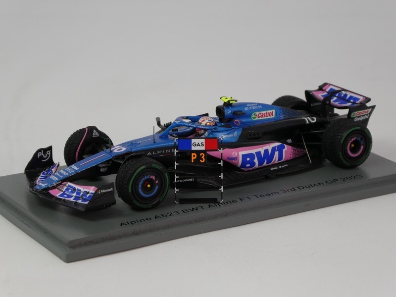 ALPINE A523 N°10 BWT Alpine F1 Team 3ème GP Pays-Bas 2023 Pierre Gasly Avec Pit Board Spark 1 18