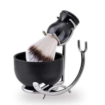 Shaving Brush & Bowl Kit for Men 3 in 1 Wet Shaving Set barber Razor Stand Steel - Image 1 of 4