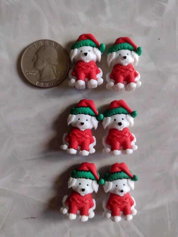 Dogs In Winter Hats & Sweaters Buttons - Plastic - 6 Total