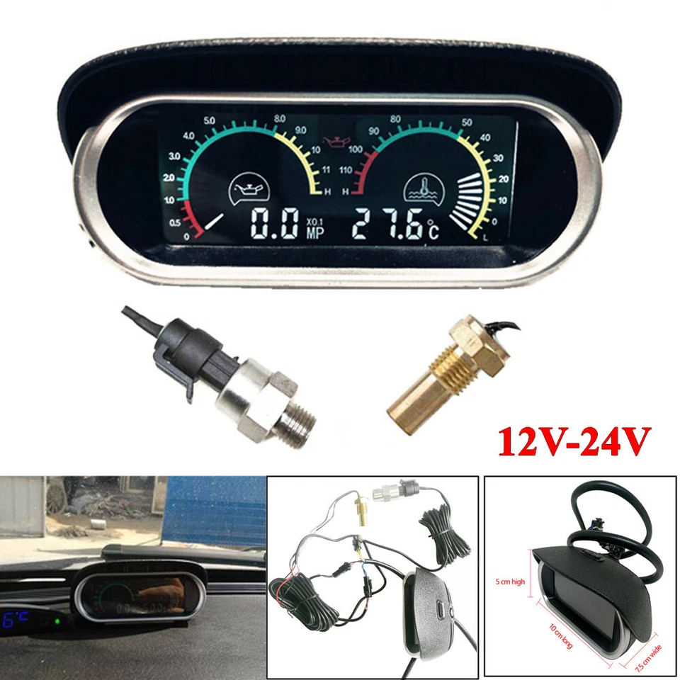 Car Auto LCD Digital Water Temperature Oil Pressure Fuel Gauge Panel With Sensor - Imagem 2 de 4