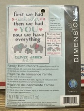 Dimensions Family Birth Record Elephants 5x7 Counted Cross Stitch Kit 70-65162