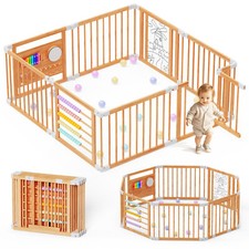 Docred Foldable Wooden Baby Playpen Activity Center Portable Play Yard 63x63x24"