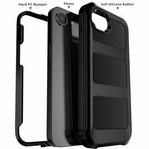Funda protectora de teléfono de doble capa negra suave híbrida de alta resistencia para Apple iPhone 16e - Imagen 4 de 18