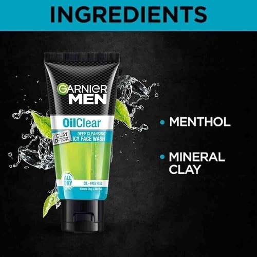 Garnier Men Oil Clear Clay D-Tox Deep Cleansing Icy Face Wash, 50gm)